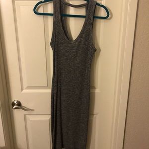 Midi knit grey ribbed dress